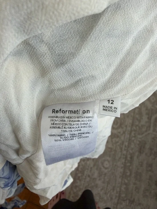 Reformation Cream Maxi Dress with Blue Floral Print and Tie Shoulders - Picture 10 of 14